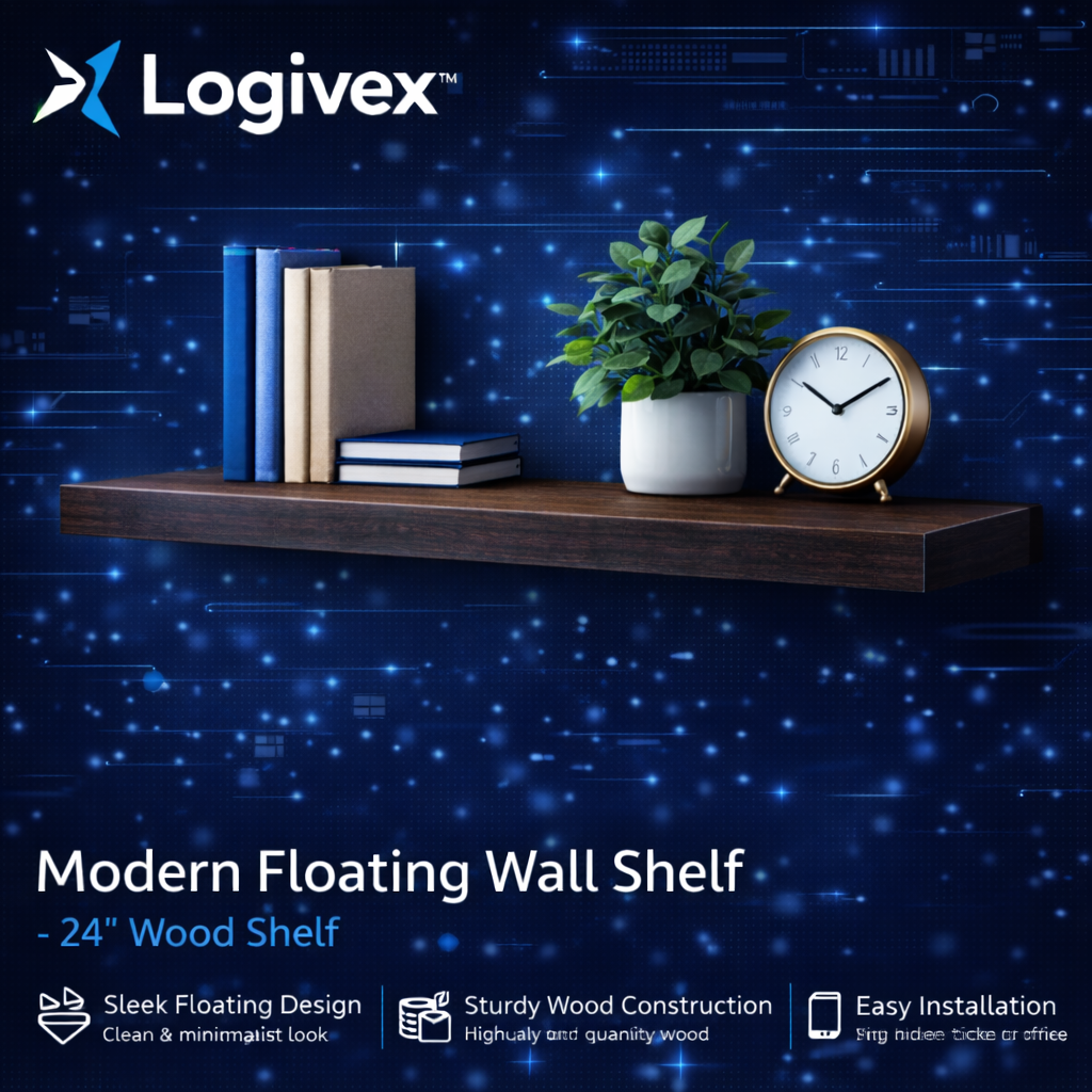 Logivex™ Modern Floating Wall Shelf – 24" Wood Shelf
