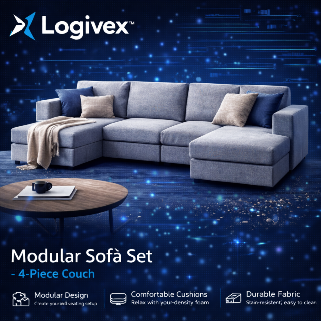 Logivex™ Modular Sofa Set – 4-Piece Couch