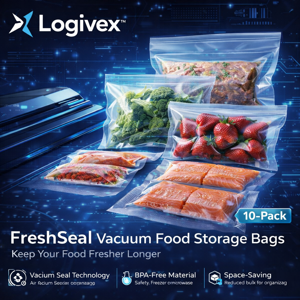 Logivex™ FreshSeal Vacuum Food Storage Bags – 10-Pack